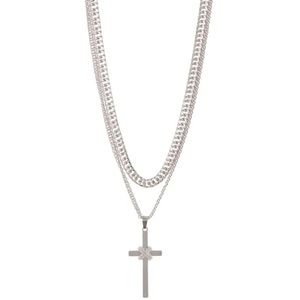IKE BEHAR Stainless Steel Curb Chain & Cross Pendant Necklace Set